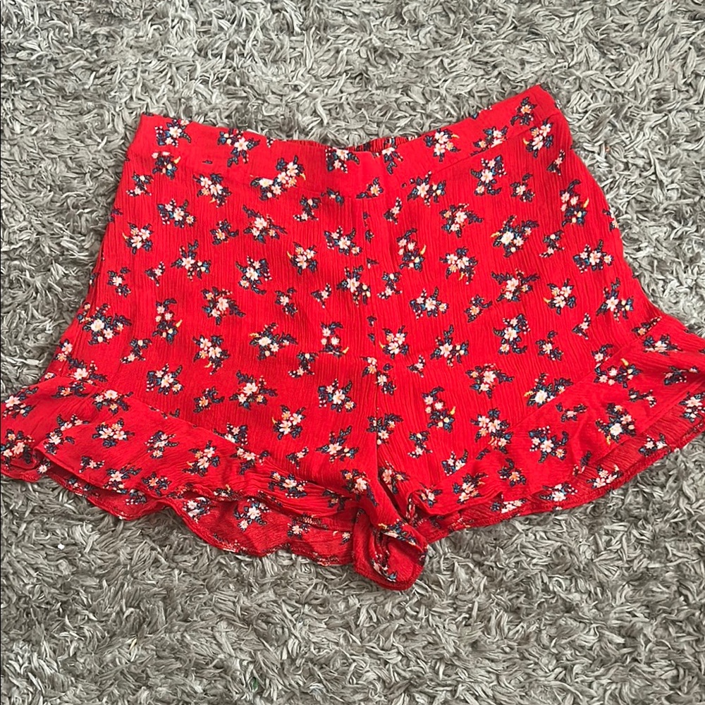 American Eagle Outfitters Red High Waist Shorts with Playful Design